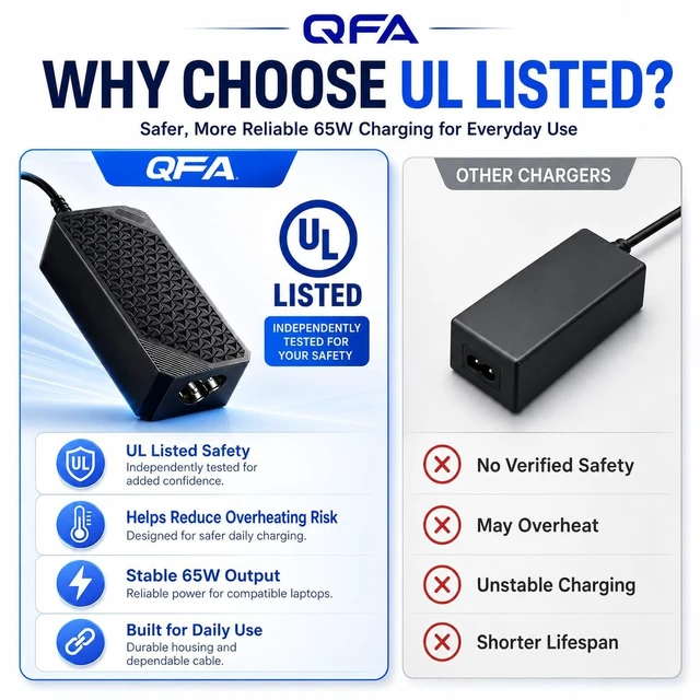 Alt view image 2 of 5 - QFA UL Listed 65W USB C Laptop Charger, UL Listed Type-C Power Adapter