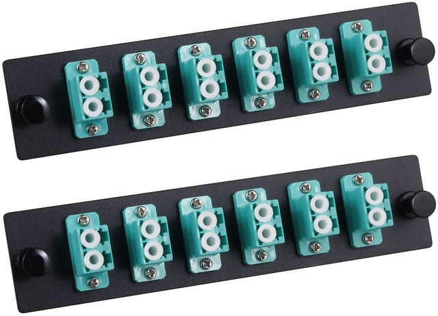 Main image of Duogalia 6 Duplex LC/OM3 Fiber Patch Panel with Duplex Multimode Aqua Blue LC Adapters, 12 Fiber Ports (2-Pack)