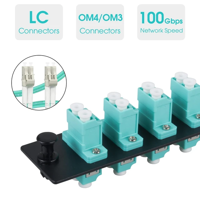 Alt view image 2 of 5 - Duogalia 6 Duplex LC/OM3 Fiber Patch Panel with Duplex Multimode Aqua Blue LC Adapters, 12 Fiber Ports (2-Pack)