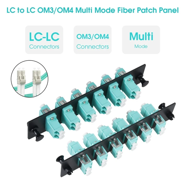 Alt view image 4 of 5 - Duogalia 6 Duplex LC/OM3 Fiber Patch Panel with Duplex Multimode Aqua Blue LC Adapters, 12 Fiber Ports (2-Pack)