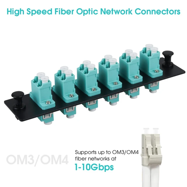 Alt view image 5 of 5 - Duogalia 6 Duplex LC/OM3 Fiber Patch Panel with Duplex Multimode Aqua Blue LC Adapters, 12 Fiber Ports (2-Pack)