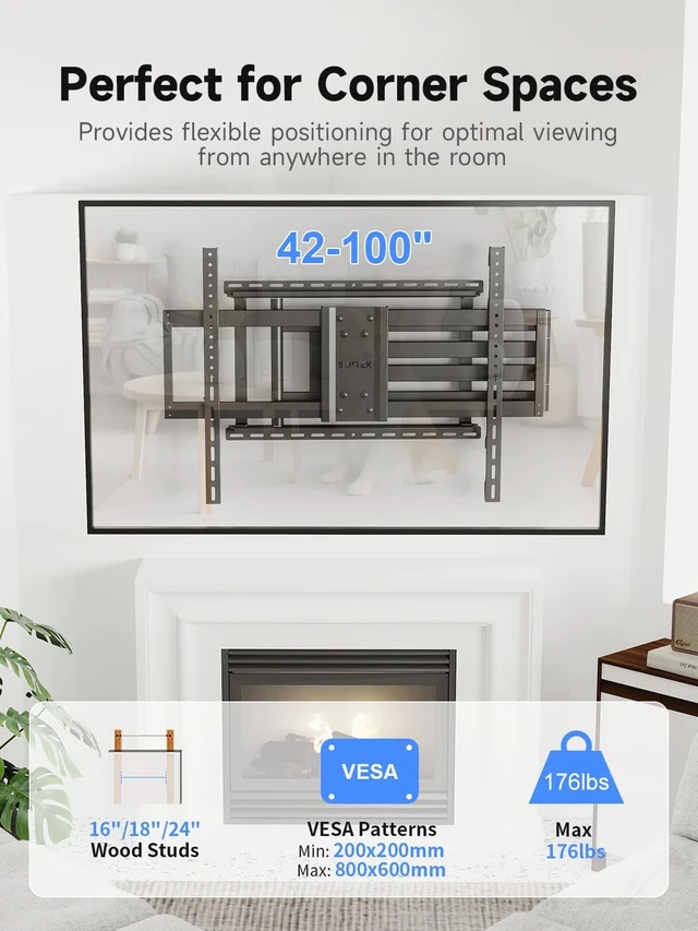 Alt view image 2 of 5 - Suptek 47.2" Long Arm TV Wall Mount for 42-100" TVs Holds up to 176lbs