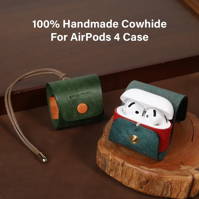 Alt view image 3 of 5 - Handmade Genuine Leather Case for AirPods 4, Shockproof Protective Earbuds Cover with Dual Lanyards, Wireless & Wired Charging Accessible (Type-a-Blue)