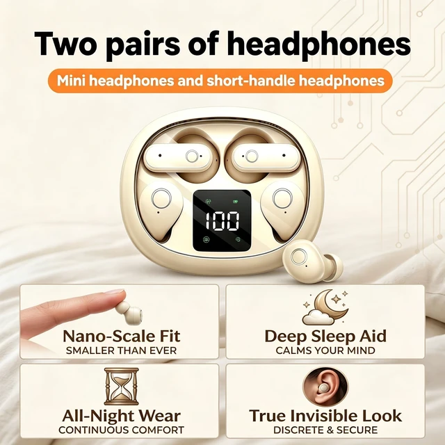 Alt view image 2 of 5 - NVXMANIYK Wireless Headse,Tiny Size Invisible Earbud,Bluetooth 5.4 HiFi Stereo Headphones with LED Digital Invisible Mini Two Bluetooth Headphones Design,for Sleep/Office/Sports (Purple)