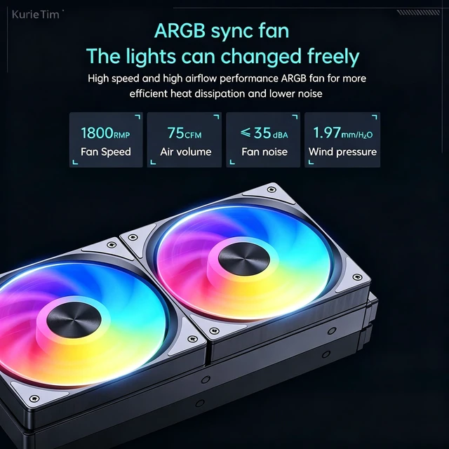 Alt view image 3 of 5 - KurieTim 360 ARGB AIO Liquid CPU Cooler, Intel LGA1200 1700 and AMD AM5 AM4