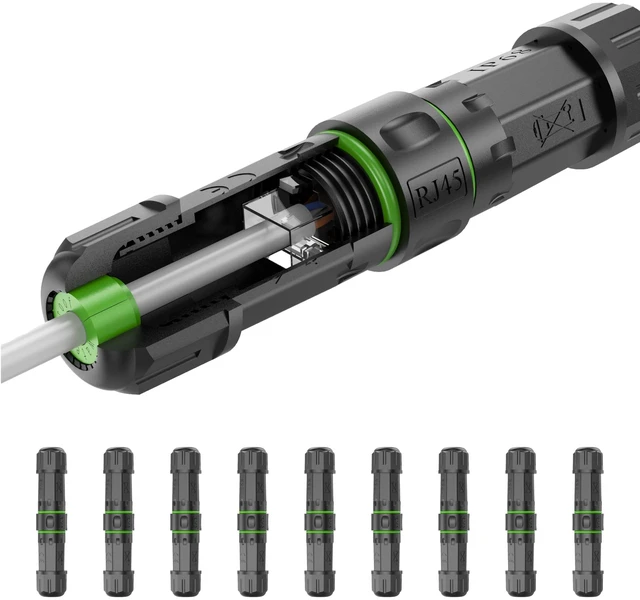 Main image of Jadaol 10Gbps IP68 Outdoor Cat6 Waterproof RJ45 Coupler PoE Support 10-Pack