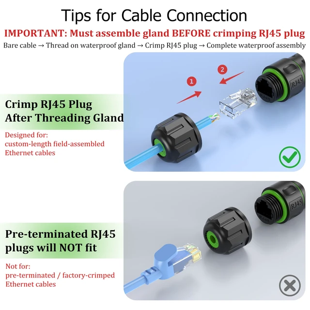 Alt view image 2 of 5 - Jadaol 10Gbps IP68 Outdoor Cat6 Waterproof RJ45 Coupler PoE Support 10-Pack