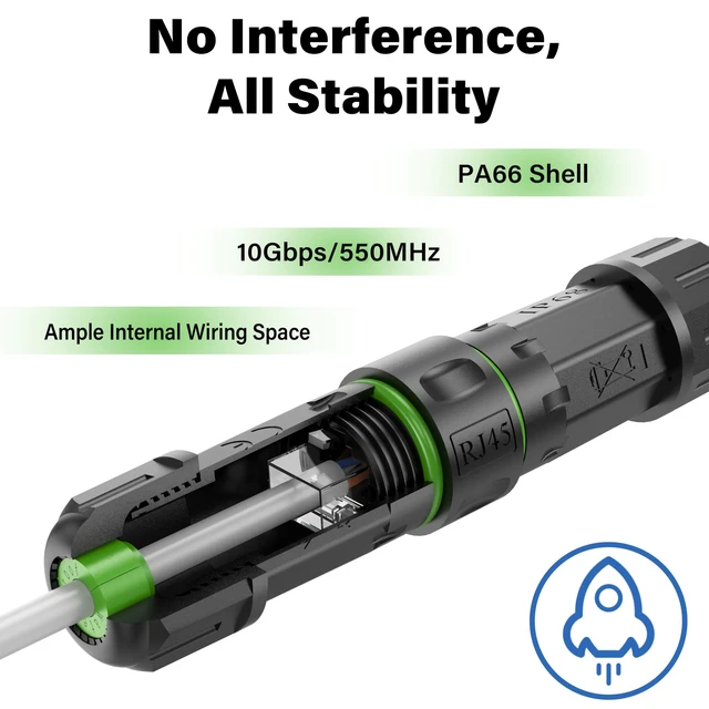 Alt view image 5 of 5 - Jadaol 10Gbps IP68 Outdoor Cat6 Waterproof RJ45 Coupler PoE Support 10-Pack