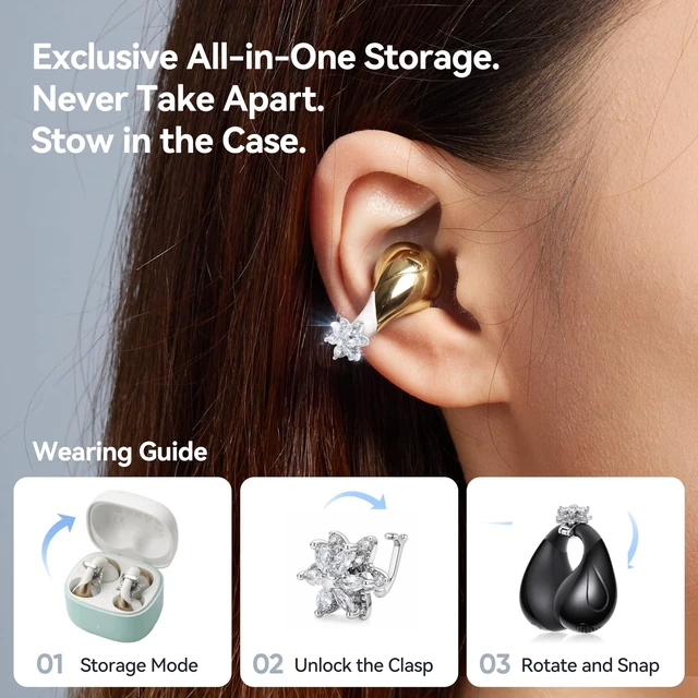Alt view image 5 of 5 - Linklike C-Flow Couture Edition: Snowflake Clip-on EarbudsCerulean Gold