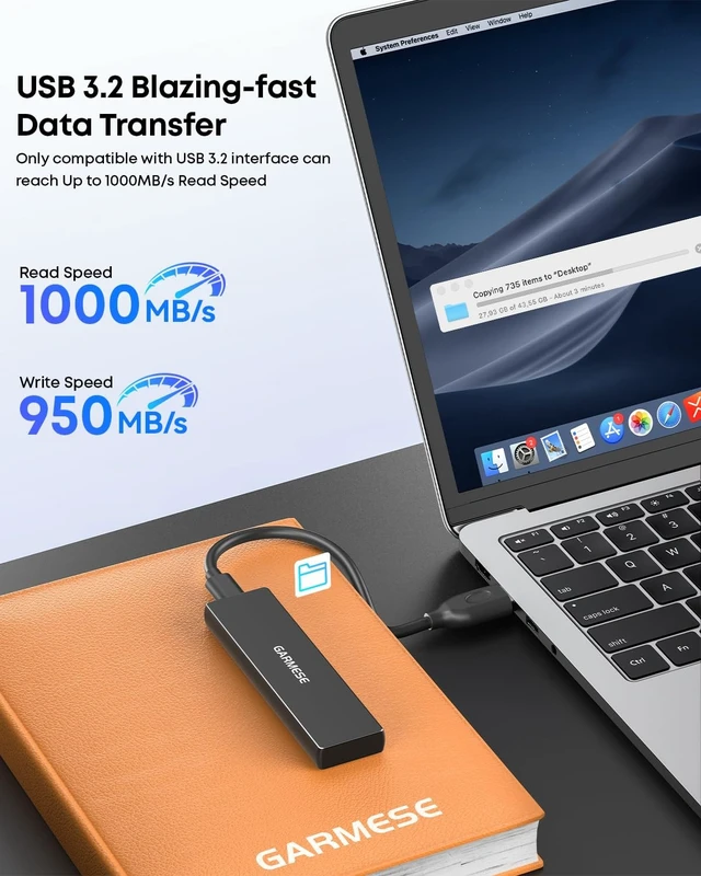 Alt view image 2 of 5 - GARMESE Portable External SSD 500GB, Up to 1000MB/s, USB 3.2 Gen 2 External Solid State Drive, Type-C Storage for PC, Laptop, Mac & Game Console