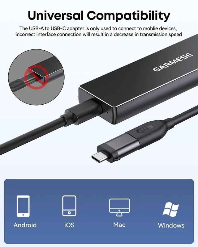 Alt view image 4 of 5 - GARMESE Portable External SSD 500GB, Up to 1000MB/s, USB 3.2 Gen 2 External Solid State Drive, Type-C Storage for PC, Laptop, Mac & Game Console