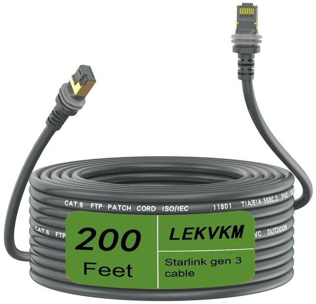 Main image of LEKVKM Starlink Gen 3 Cable 200 ft, Waterproof Replacement Cable for Starlink Rectangular Satellite Great for Large Yards and Open Areas