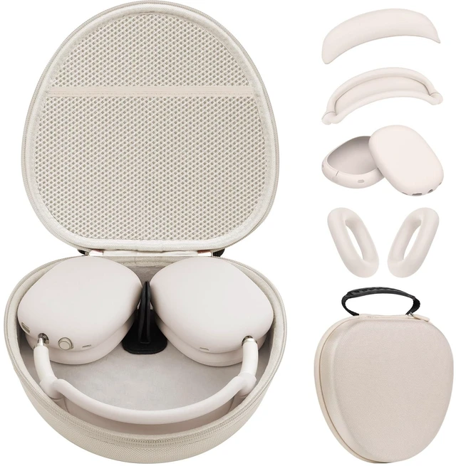 Main image of Smart Case for Apple AirPods Max Supports Sleep Mode, with Ear Pad Case Cover/Ear Cups Cover/Headband Cover Silicone Accessories for AirPods Max Headphones,Hard Portable Carry Travel Storage Bag,Stone