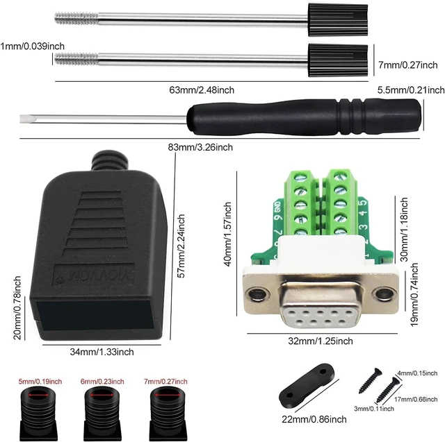 Alt view image 2 of 5 - YIOVVOM DB9 Breakout Connector, Male 9 pin RS232 connectors, Solderless D-SUB RS485 Serial Adapter Module Board with Screw Terminals, Case, Long Bolts (5PCS Female+5PCS Male White)