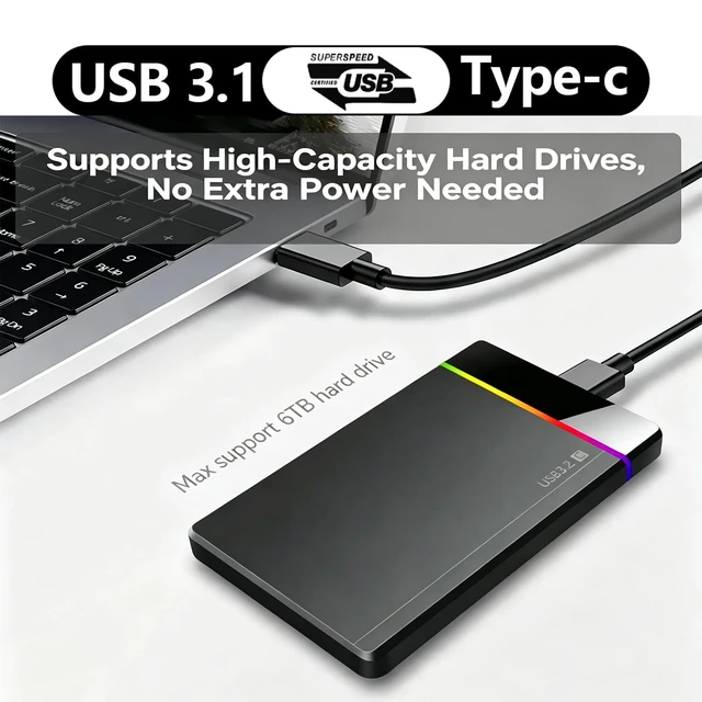 Alt view image 2 of 5 - HWAYO 1TB 2.5'' Ultra Slim Portable External Hard Drive USB3.0 Type-C HDD