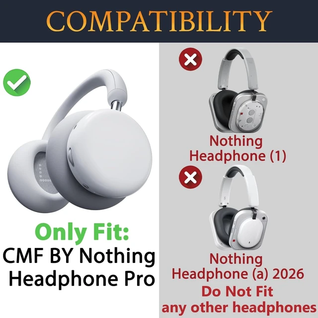 Alt view image 2 of 5 - SOULWIT Earpads for CMF by Nothing Headphone Pro ANC Wireless Headphones, Replacement Ear Pads Cushions with Soft Protein Leather and High-Density Memory Foam - White