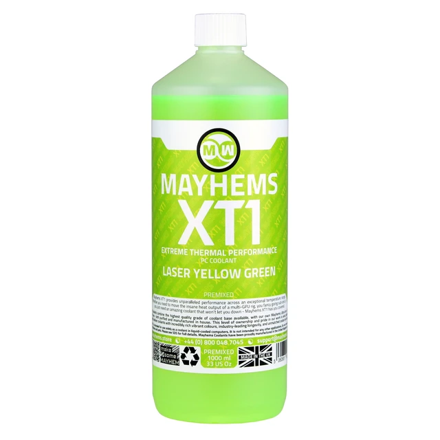 Alt view image 2 of 5 - Mayhems - XT1 Premixed PC Coolant - Computer Water Cooling Fluid - Liquid Cooling, Thermal Performance Series, 1 Litre, Laser Yellow Green