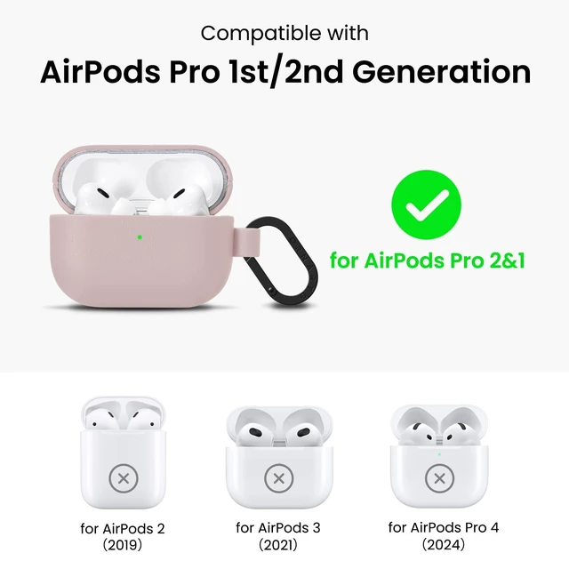 Alt view image 2 of 5 - ORNARTO for AirPods Pro 2 Case, Vegan Leather Cover, Blush Pink