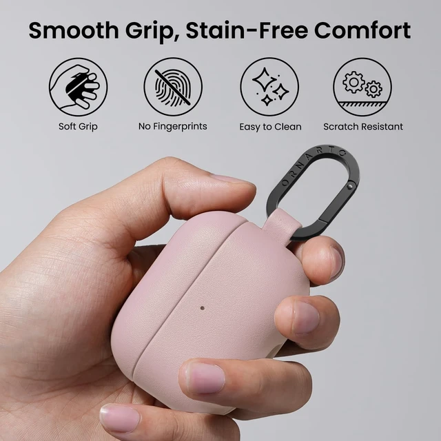 Alt view image 4 of 5 - ORNARTO for AirPods Pro 2 Case, Vegan Leather Cover, Blush Pink