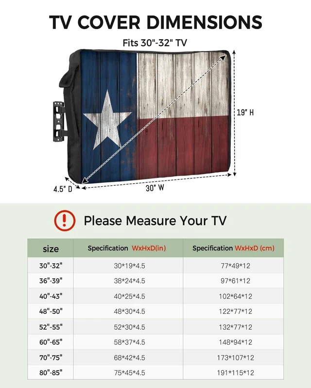 Alt view image 2 of 5 - Rocking Giraffee Outdoor TV Cover Vintage Wood Texas Flag Waterproof Weatherproof TV Covers for 60 to 65 Inch Outside Flat Screen TV Protector Shield 58" W x 37" H x 4.5" D