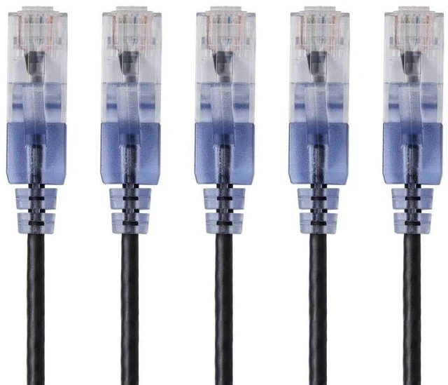 Main image of Monoprice SlimRun Cat6A Ethernet Patch Cable - Snagless RJ45 UTP Pure Bare Copper Wire 10G 30AWG 20ft White 5-Pack