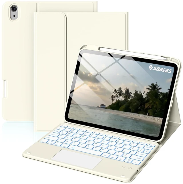 Main image of SQBEBS for iPad A16 11th 10th Case with Keyboard: Backlit Keyboard Case with Trackpad & Pencil Holder, Magnetic Detachable for Students Daily Learning & Note-Taking, Milk White