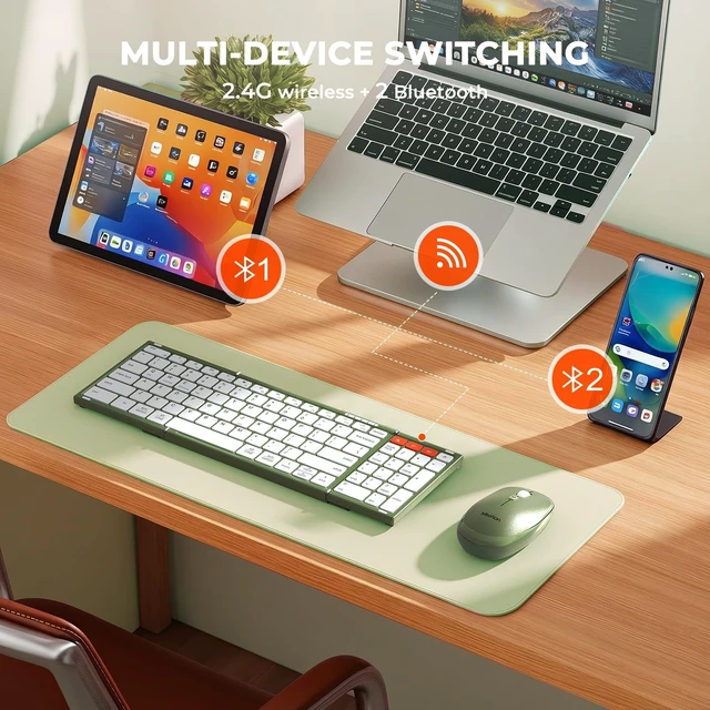 Alt view image 2 of 5 - MEETION Foldable Bluetooth Keyboard and Mouse, Portable Combo Green