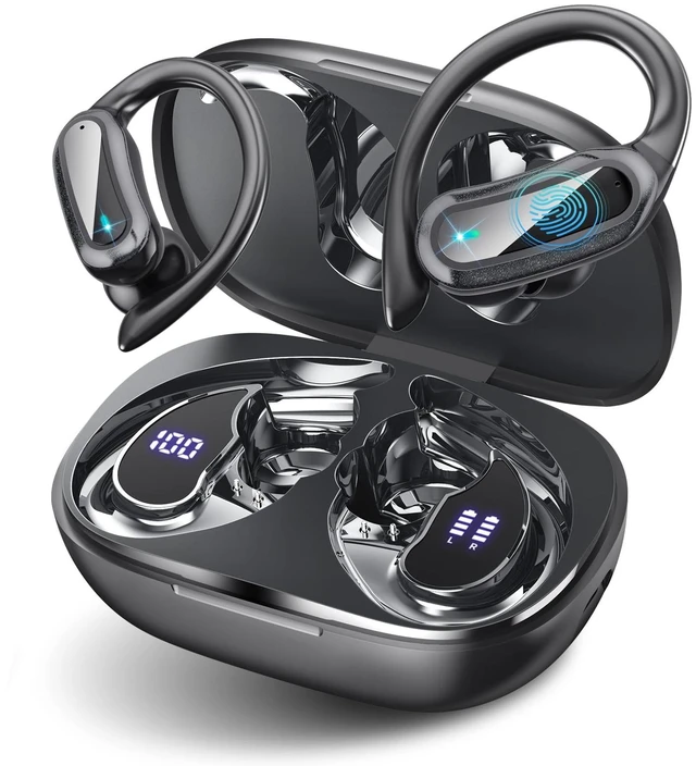 Main image of TRAUSI Wireless Bluetooth 5.4 Headphones, Fast Charging Stereo Earphones with Noise Cancelling Mic, IPX7 Waterproof and Comfort Fit Ear Buds for Fitness, Workouts (Black)