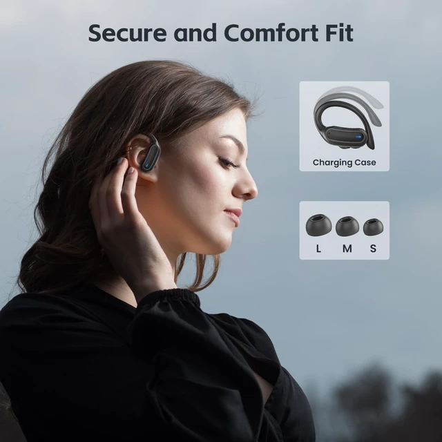 Alt view image 4 of 5 - TRAUSI Wireless Bluetooth 5.4 Headphones, Fast Charging Stereo Earphones with Noise Cancelling Mic, IPX7 Waterproof and Comfort Fit Ear Buds for Fitness, Workouts (Black)