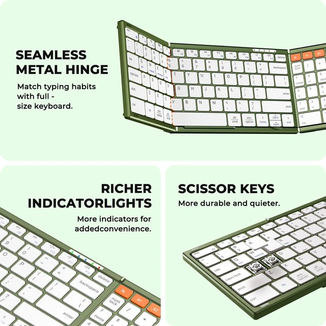 Alt view image 5 of 5 - MEETION Foldable Bluetooth Keyboard and Mouse, Portable Combo Green
