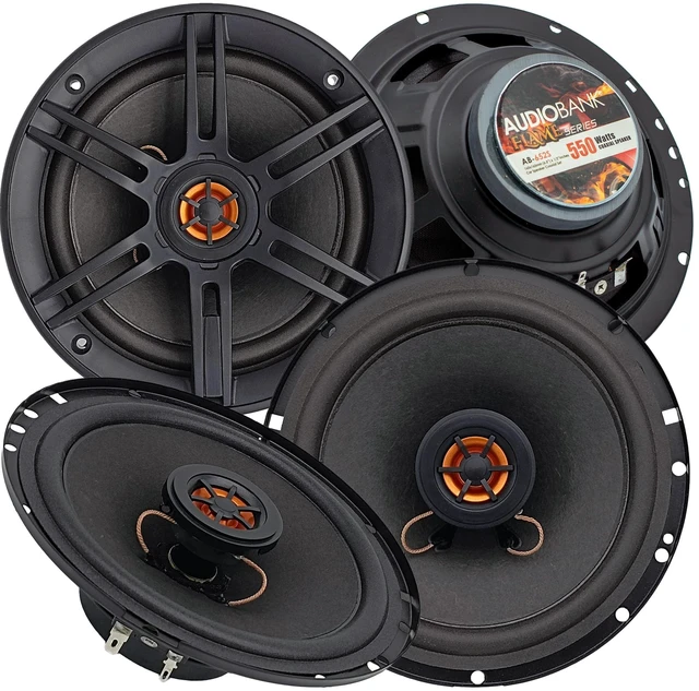 Main image of Audiobank AB652S 6.5-Inch 2-Way Car Audio Coaxial Speakers, 1100W Max Total, 4 Ohm, 90dB Sensitivity, Injection Cone Woofer & Balanced Dome Tweeter, 2 Pairs/4 Speakers