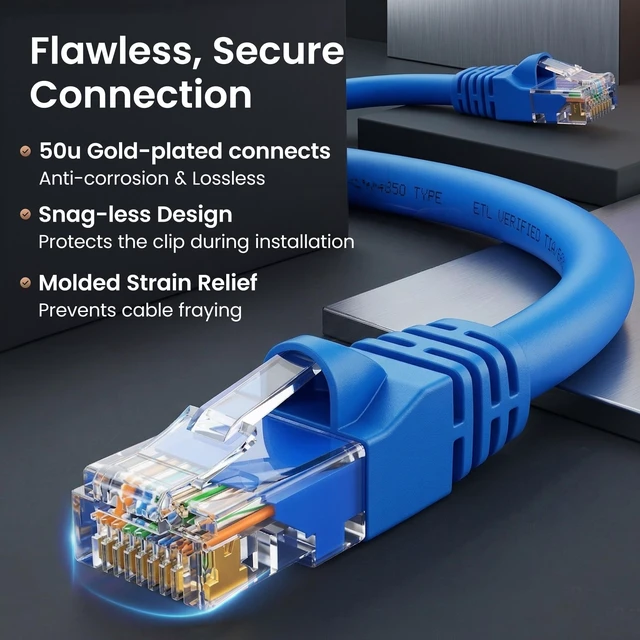 Alt view image 4 of 5 - GEARit Cat6 Patch Cables Cat 6 Ethernet Cable 30 ft 5-Pack Blue