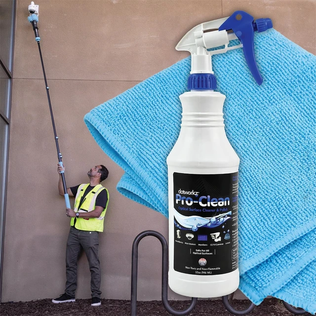 Alt view image 5 of 5 - Dotworkz Pro-Clean 32oz Optical Lens Surface Cleaner & Polish Solution + 3 Microfiber Towels - Formulated for CCTV, Security Camera and All Optically Clear Lenses