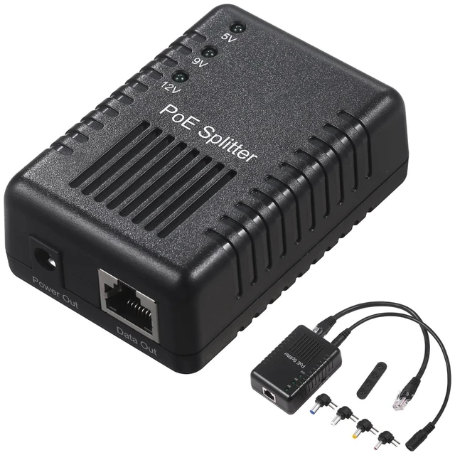 Main image of REVODATA 24W Gigabit PoE Splitter to DC 5V/9V/12V Power Output, Include Different DC connectors, IEEE802.3af/at Compliant, for Non-PoE Device up to 100m, Plug and Play (PD6003G-B)