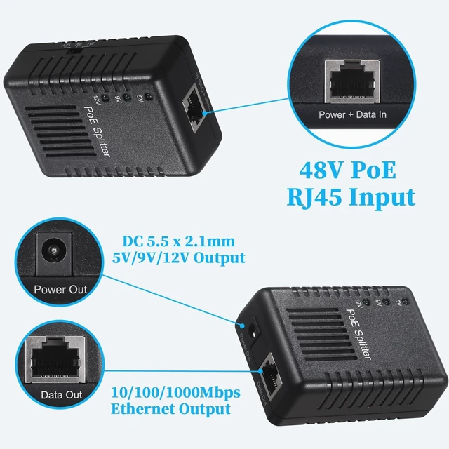 Alt view image 2 of 5 - REVODATA 24W Gigabit PoE Splitter to DC 5V/9V/12V Power Output, Include Different DC connectors, IEEE802.3af/at Compliant, for Non-PoE Device up to 100m, Plug and Play (PD6003G-B)
