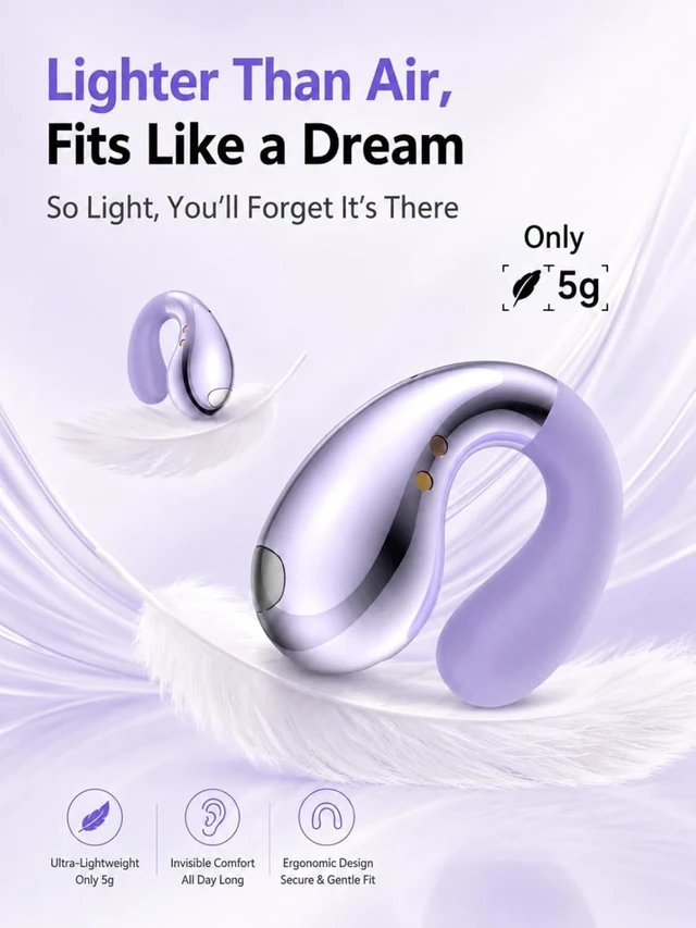 Alt view image 4 of 5 - Xoruezls Ultra Open Ear Earbuds - Clip on Earbuds, Open Ear Headphones with Small Lightweight Bone Conduction Design, Comfortable Fit for Running, Gym Workouts and Sports, Crystal Purple