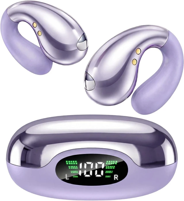Main image of Xoruezls Ultra Open Ear Earbuds - Clip on Earbuds, Open Ear Headphones with Small Lightweight Bone Conduction Design, Comfortable Fit for Running, Gym Workouts and Sports, Crystal Purple