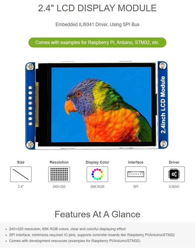 Alt view image 3 of 5 - waveshare 2PCS 2.4inch LCD Display Module with 65K RGB Colors 240320 Resolution SPI Interface