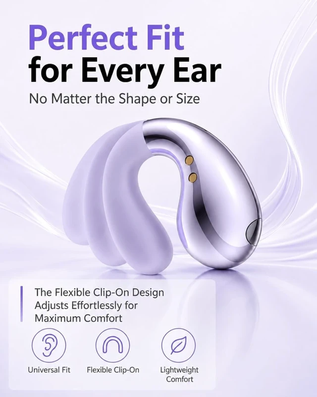 Alt view image 3 of 5 - Xoruezls Ultra Open Ear Earbuds - Clip on Earbuds, Open Ear Headphones with Small Lightweight Bone Conduction Design, Comfortable Fit for Running, Gym Workouts and Sports, Crystal Purple