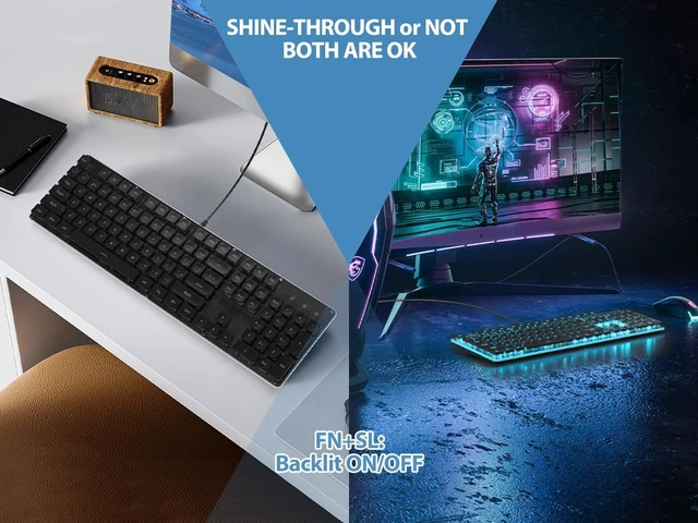 Alt view image 2 of 5 - iRoboosta Quiet Keyboard Wired Membrane Keyboard Black, Full Size 104 Keys Light Up Key Board with Number Pad, Blue LED Backlit, Metal Panel, Squre Keycaps, USB Computer Keyboards (Black)