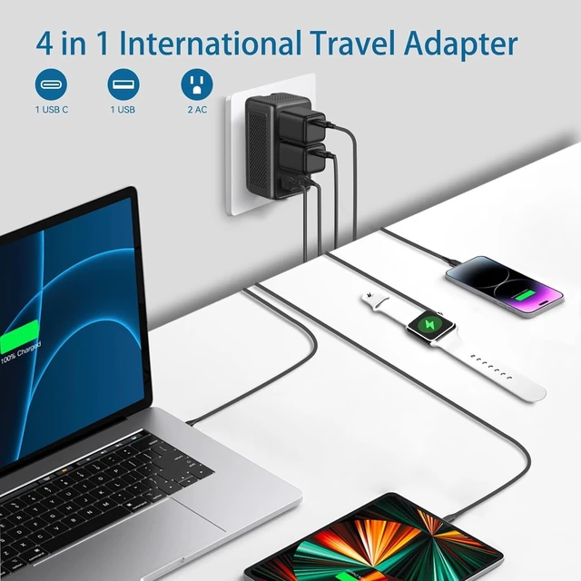 Alt view image 3 of 5 - 220v to 110v Voltage Converter US to Europe, Power Converter Adapter Combo (Black)
