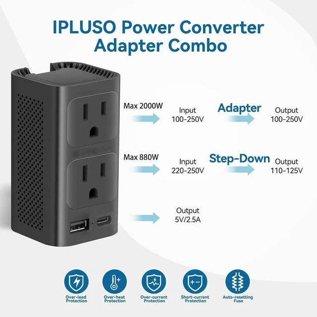 Alt view image 5 of 5 - 220v to 110v Voltage Converter US to Europe, Power Converter Adapter Combo (Black)