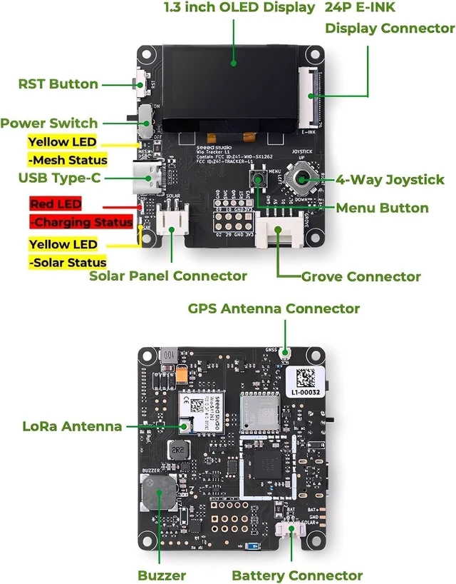 Alt view image 4 of 5 - Meshnology Wio Tracker L1 Dev Board + 3000mah Battery with SX1262 nRF52840 Blue Tooth GPS 1.3" OLED Display, Battery Type-C Solar Charge, Rich Interface for Ar duino Meshtastic LoRa IoT (2 Pack)