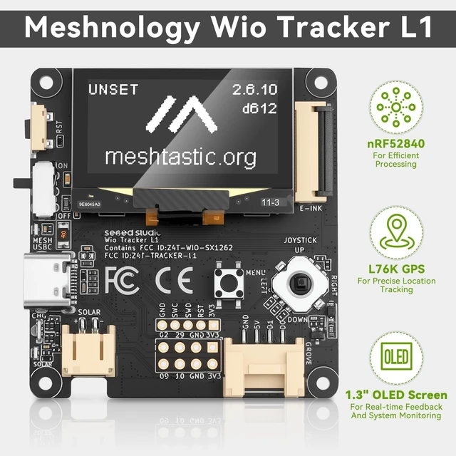 Alt view image 2 of 5 - Meshnology Wio Tracker L1 Dev Board + 3000mah Battery with SX1262 nRF52840 Blue Tooth GPS 1.3" OLED Display, Battery Type-C Solar Charge, Rich Interface for Ar duino Meshtastic LoRa IoT (2 Pack)
