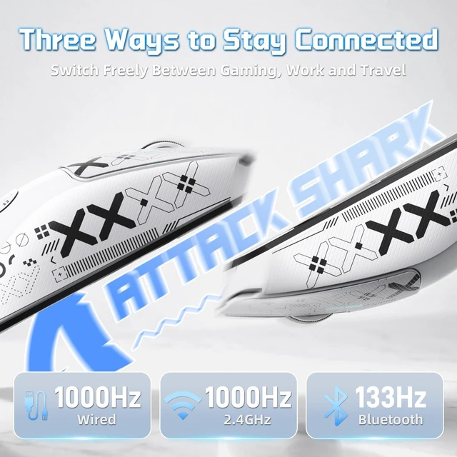 Alt view image 5 of 5 - ATTACK SHARK X11PRO V2 Tri Mode Lightweight Wireless Gaming Mouse-White