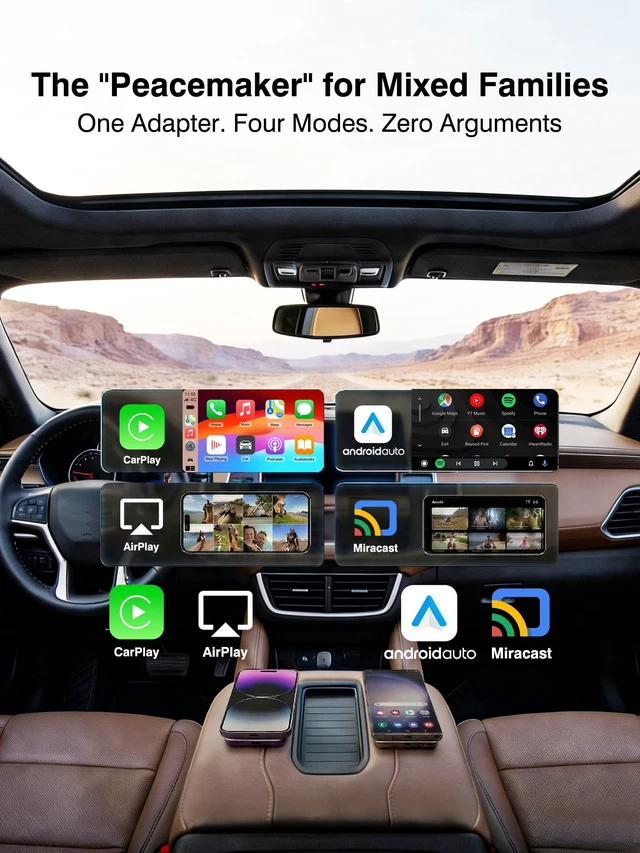 Alt view image 4 of 5 - UFOself 4in1 Wireless CarPlay Android Auto Adapter Screen Mirroring Silver