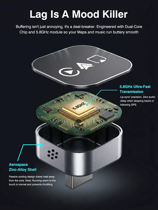 Alt view image 5 of 5 - UFOself 4in1 Wireless CarPlay Android Auto Adapter Screen Mirroring Silver