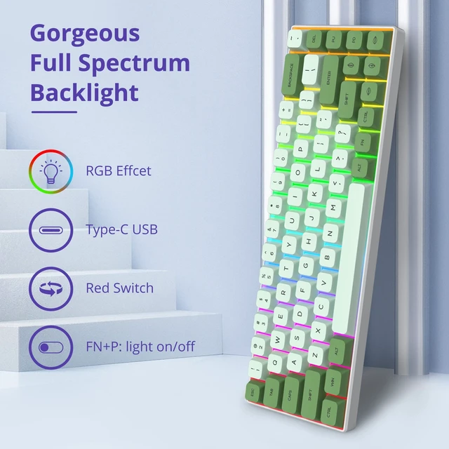 Alt view image 4 of 5 - Fogruaden 60% Mechanical Gaming Keyboard, 68 Keys, RGB Backlit, Compact 60 Percent Wired Keyboard for Win/Mac PC Gamer, Easy to Carry on Trip (68Matcha-RedSwitch-RGB)
