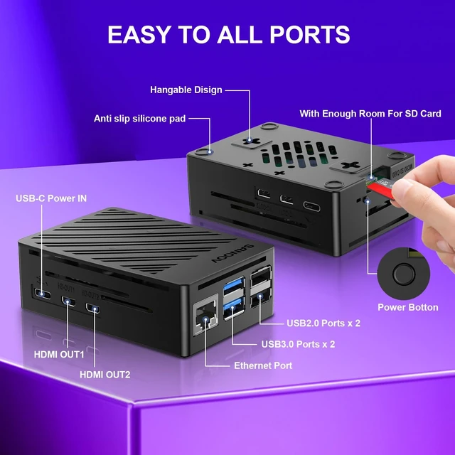 Alt view image 3 of 5 - SANOOV Basic Kit for Raspberry Pi 5 16GB RAM with Active Cooler ABS Case