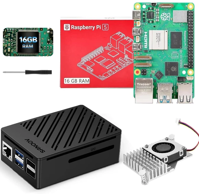 Main image of SANOOV Basic Kit for Raspberry Pi 5 16GB RAM with Active Cooler ABS Case